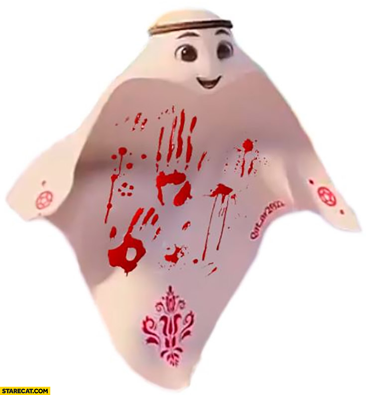 Qatar world cup ghost mascot bloody blood marks
