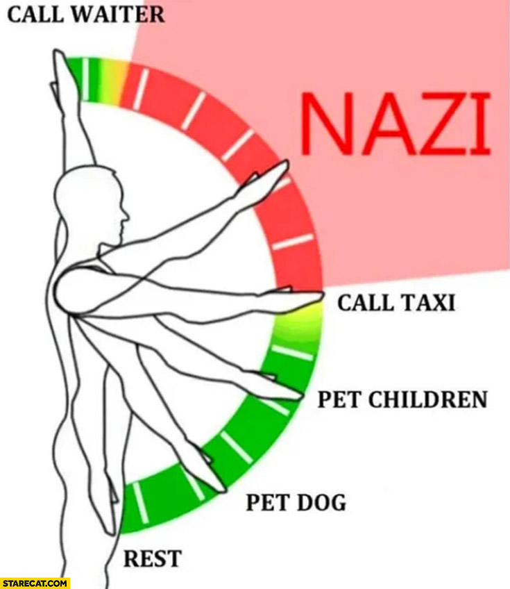 Raise hand scale: call waiter, nazi, call taxi, pet children, pet dog, rest