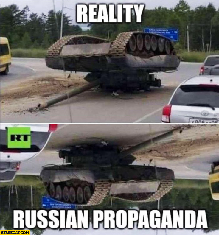 Reality vs russian propaganda tank upside down