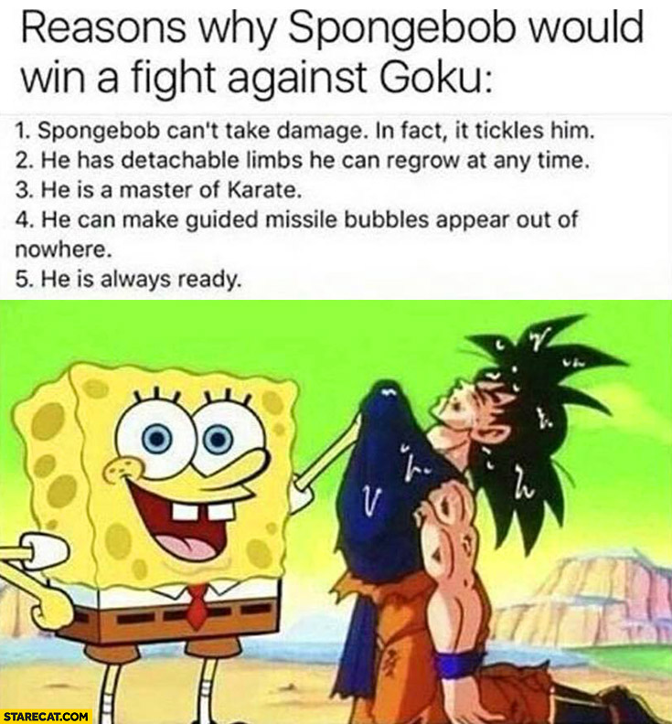 Reasons why Spongebob could win a fight against Goku Dragonball