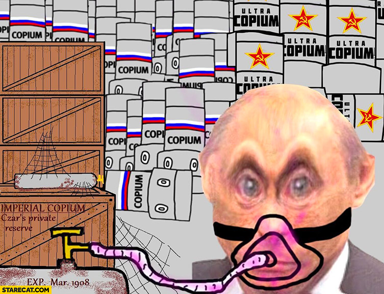Redarded Putin inhaling copium Russia