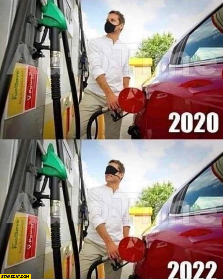 Refueling in 2020 wearing a face mask vs 2022 face mask covers eyes