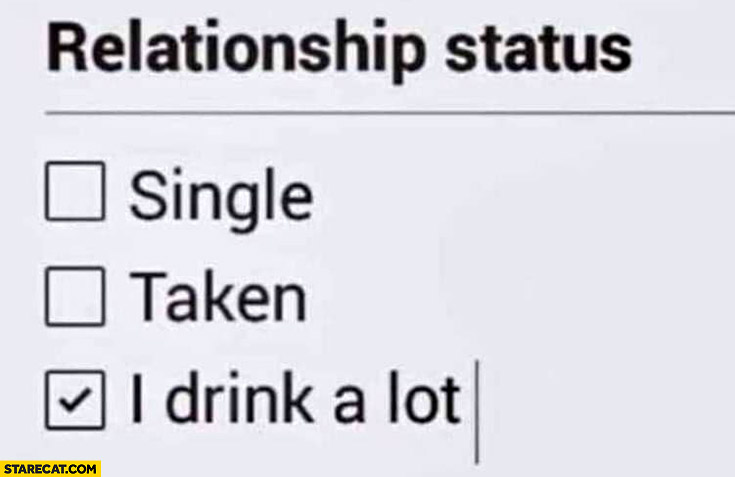 Relationship status: single, taken, I drink a lot