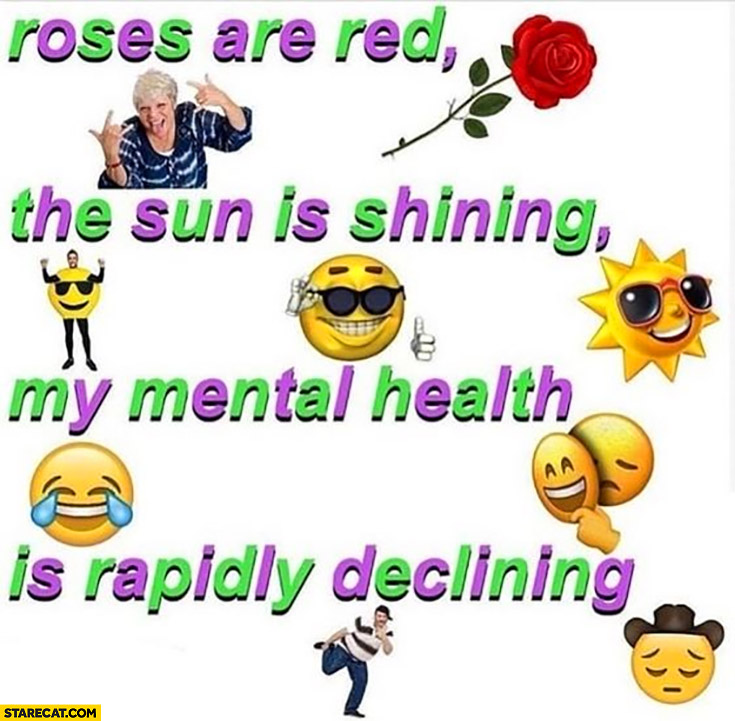 Roses are read the sun is shining my mental health is rapidly declining