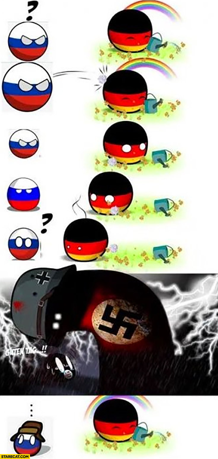 Russia polandball poking attacking Germany looks like nazi Russia walks away