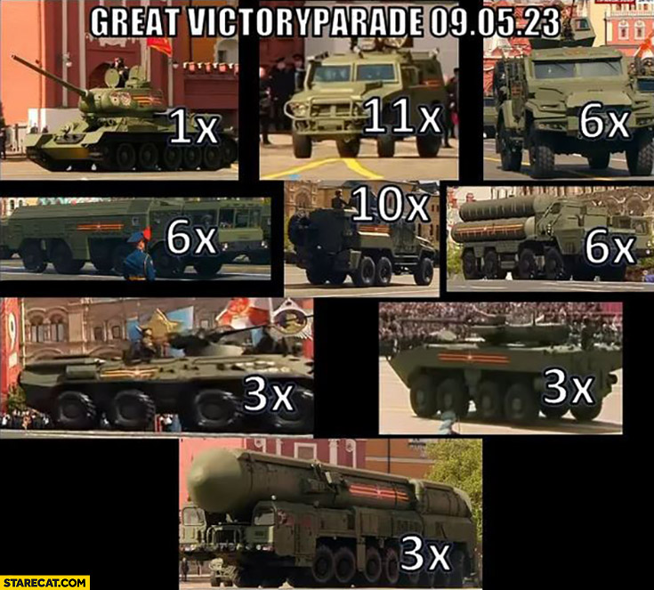 Russia russian great victory parade 2023 only 1 tank vehicles counted