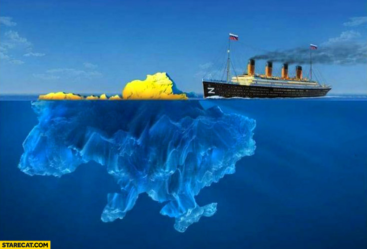 Russian invasion like Titanic thats about to hit iceberg Ukraine illustration