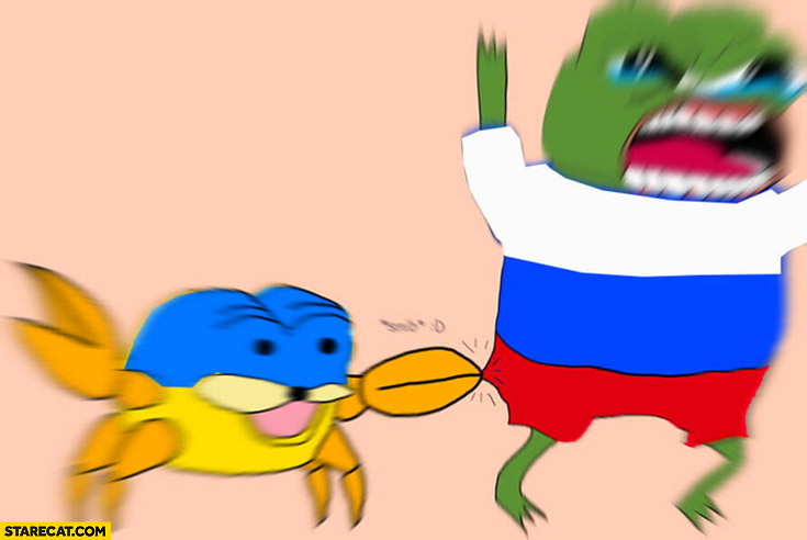 Russian Pepe the frog Ukraine crab pinches him