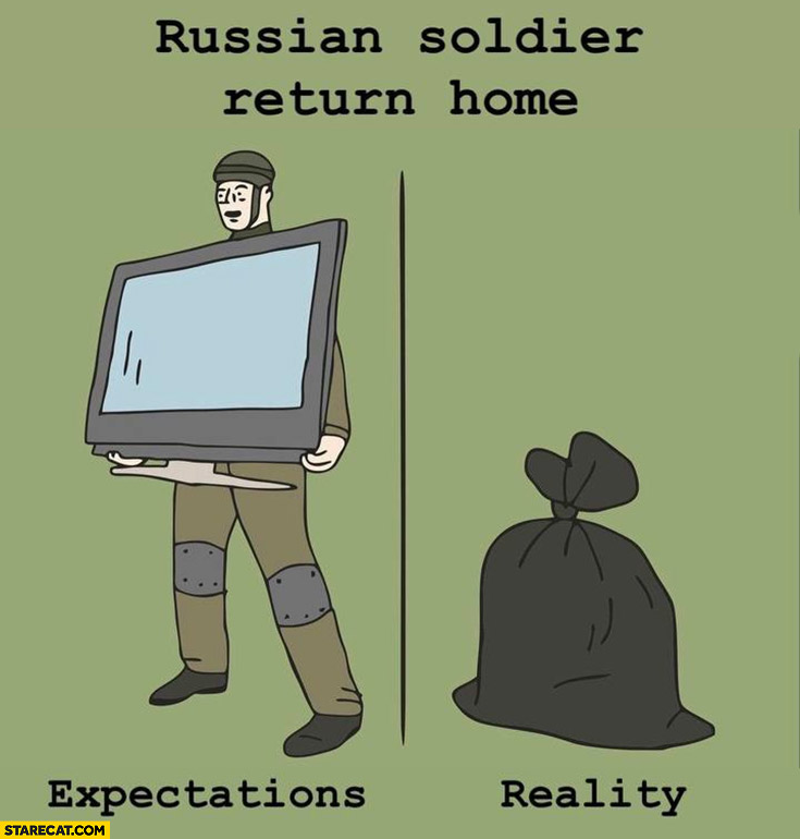 Russian soldier returning home expectations stolen TV vs reality in a bag