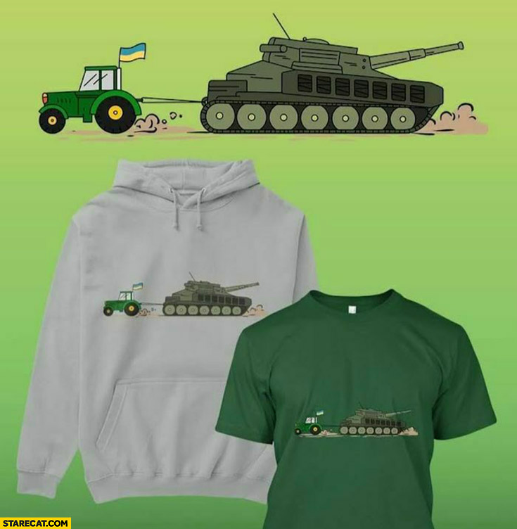 Russian tank towed by Ukrainian tractor tshirt hoodie print