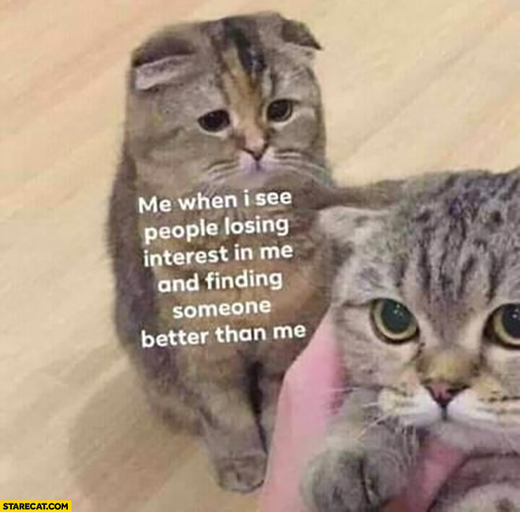 Sad cat me when I see people losing interest in me and finding someone better than me