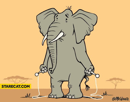 Sad elephant jumping rope