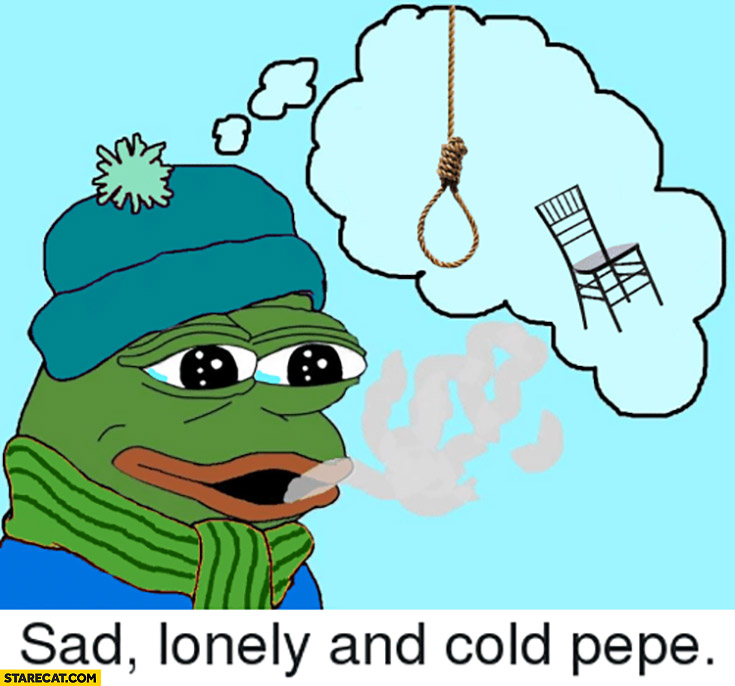 Sad lonely and cold pepe the frog