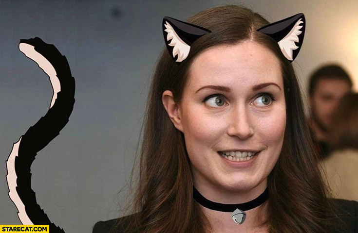 Sanna Marin Finland prime minister cat photoshopped cosplay