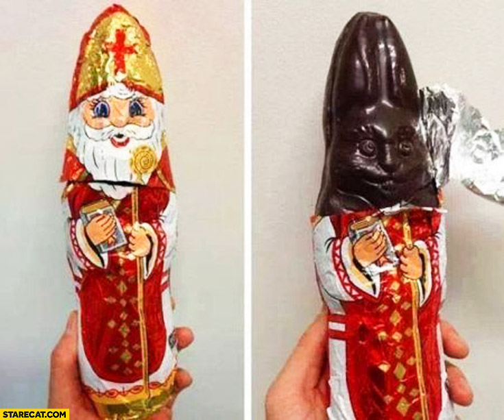 Santa Claus chocolate rabbit bunny inside fail