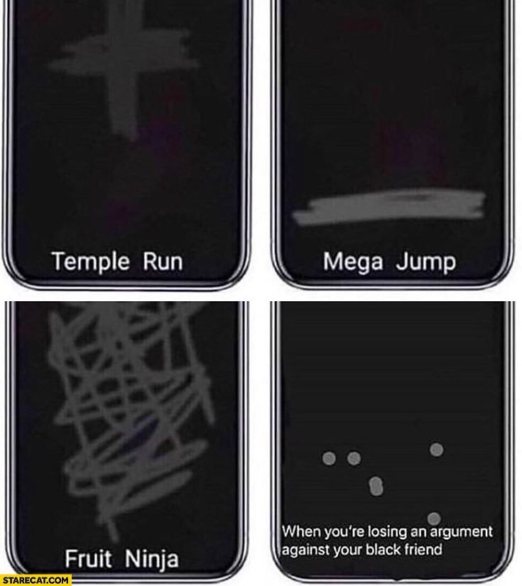 Screen finger marks fingerprints after Temple Run, Mega Jump, Fruit Ninja, argument with your black friend