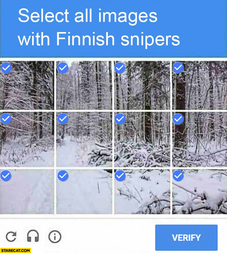 Select all images with Finnish sniper google captcha image all fields