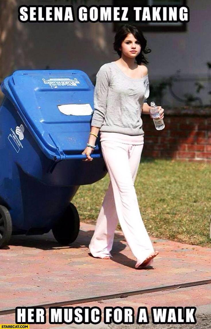 Selena Gomez taking her music for a walk trash bin