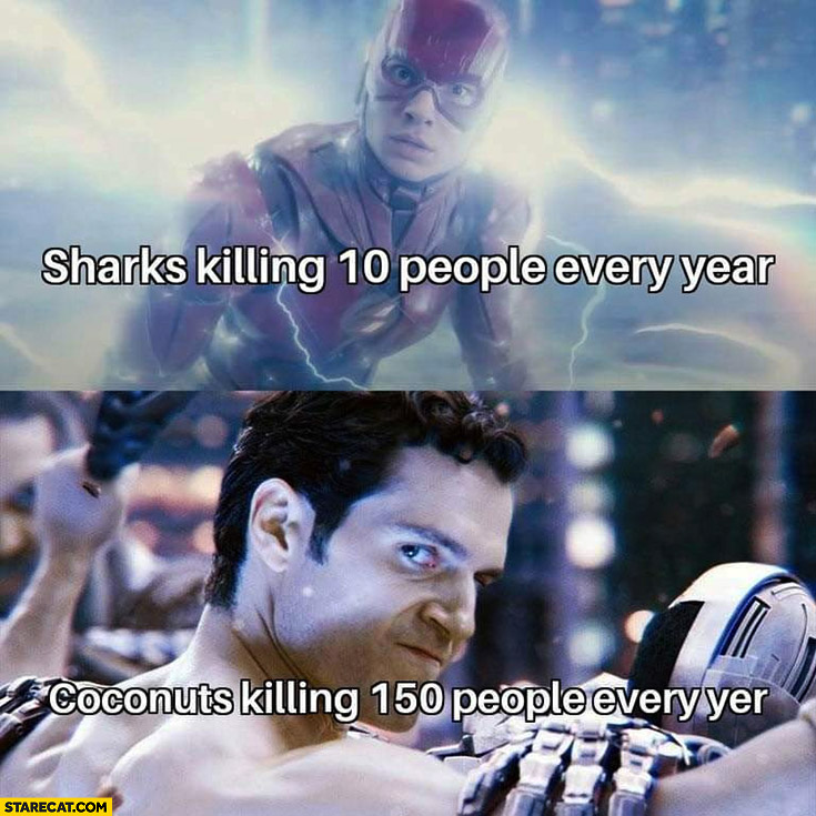 Sharks killing 10 people every year vs coconuts killing 150 people every year