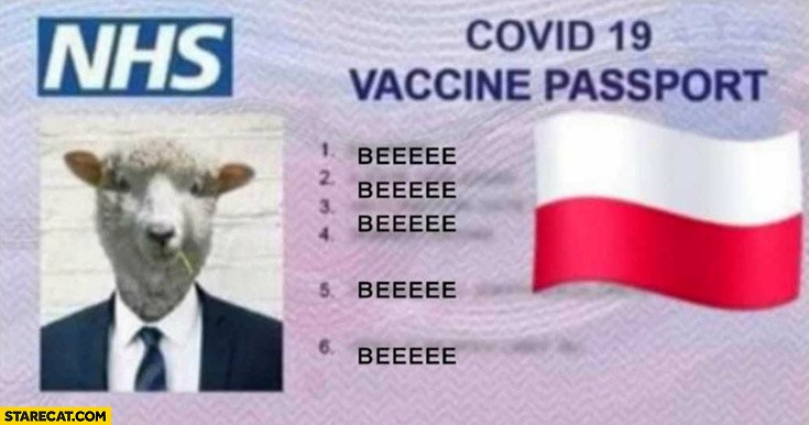 Sheep NHS covid 19 vaccine passport id card