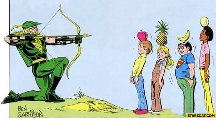 Shooting fruits on head with arrow black kid too tall