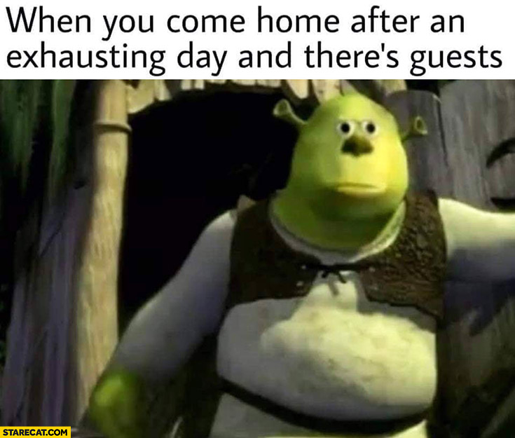 shrek when you come home after an exhausting day and theres guests