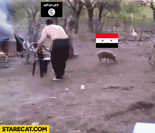 Situation in Syria explained animation grilling boar ISIS USA Russia