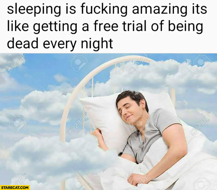 Sleeping is fcking amazing, it’s like getting a free trial of being dead every night