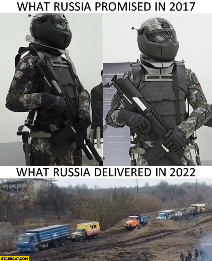 Soldiers armor what Russia promised in 2017 vs what Russia delivered in 2022
