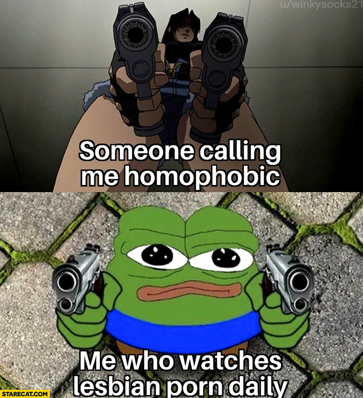 Someone calling me homophobic vs me who watches movies with lesbians pepe the frog
