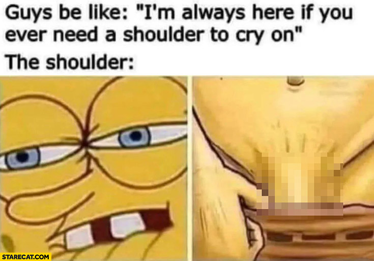 Spongebob guys be like: I’m always here if you ever need a shoulder to cry on vs the shoulder in his pants