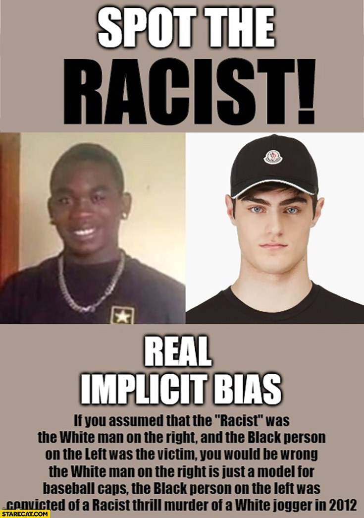 Spot the racist black white man real implicit bias convicted murderer vs baseball caps model