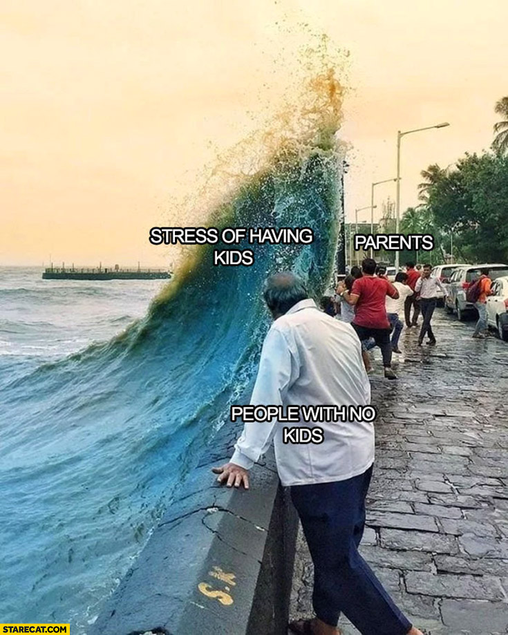 Stress of having kids parents huge wave vs people with no kids
