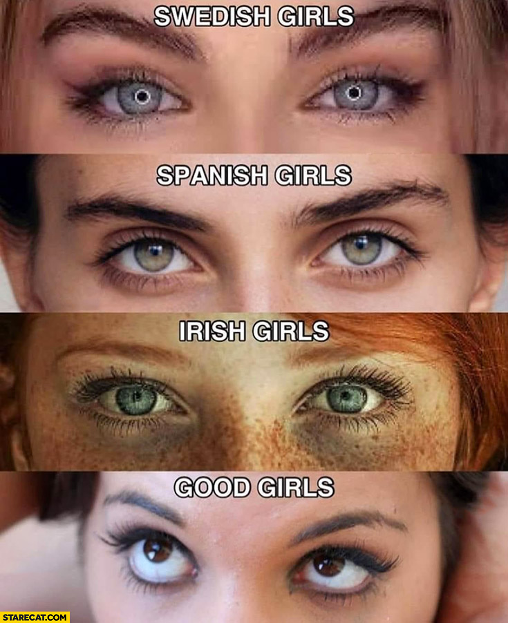 Swedish, Spanish, Irish girls eyes vs good girls eyes comparison