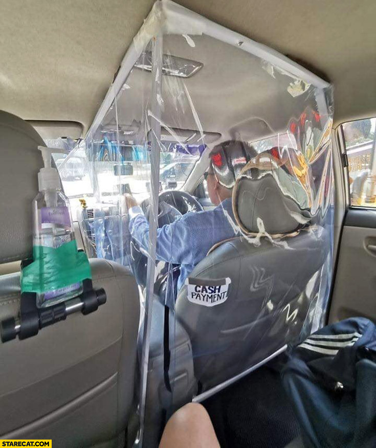 Taxi cab driver virus protection sealed quarantine against corona virus creative