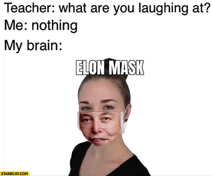 Teacher: what are you laughing at? Me: nothing, my brain Elon Mask