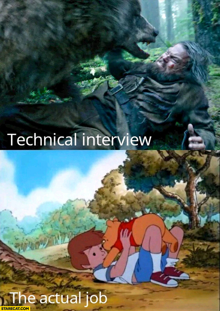 Technical interview Leonardo Dicaprio the Revenant vs the actual job winnie the pooh