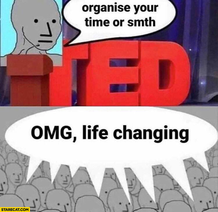 TED speaker organize your time or something audience omg life changing