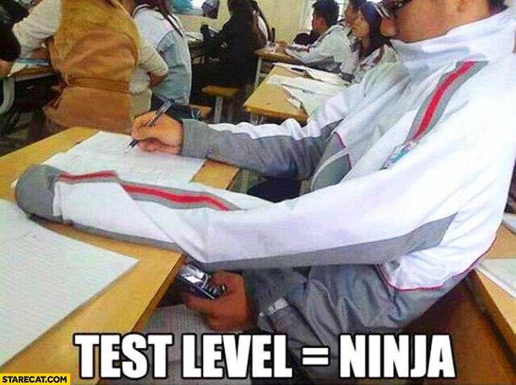 Test level ninja cheating with a phone third hand