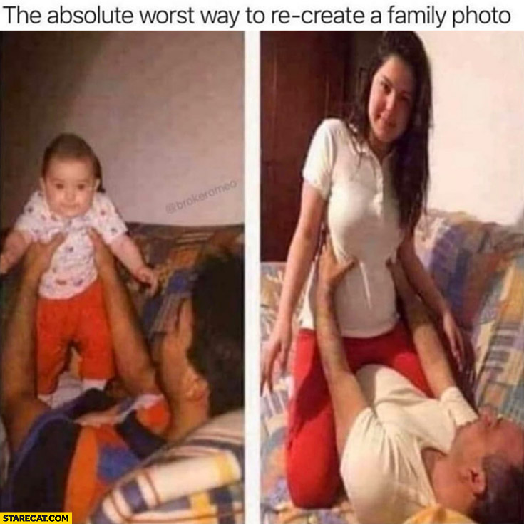 The absolute worst way to re-create a family photo daughter on father