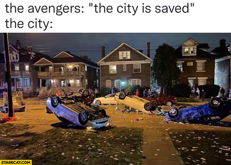 The Avengers the city is saved vs the city all ruined
