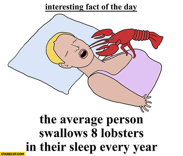 The average person swallows 8 lobsters in their sleep every year. Interesting fact of the day