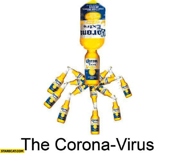 The corona virus made of Corona Extra beer bottles