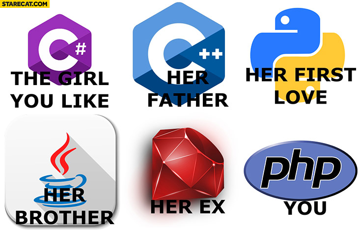 The girl you like, her father, first love, brother, ex, you. Programming languages