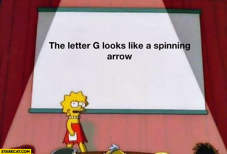 The letter G looks like a spinning arrow Lisa Simpson