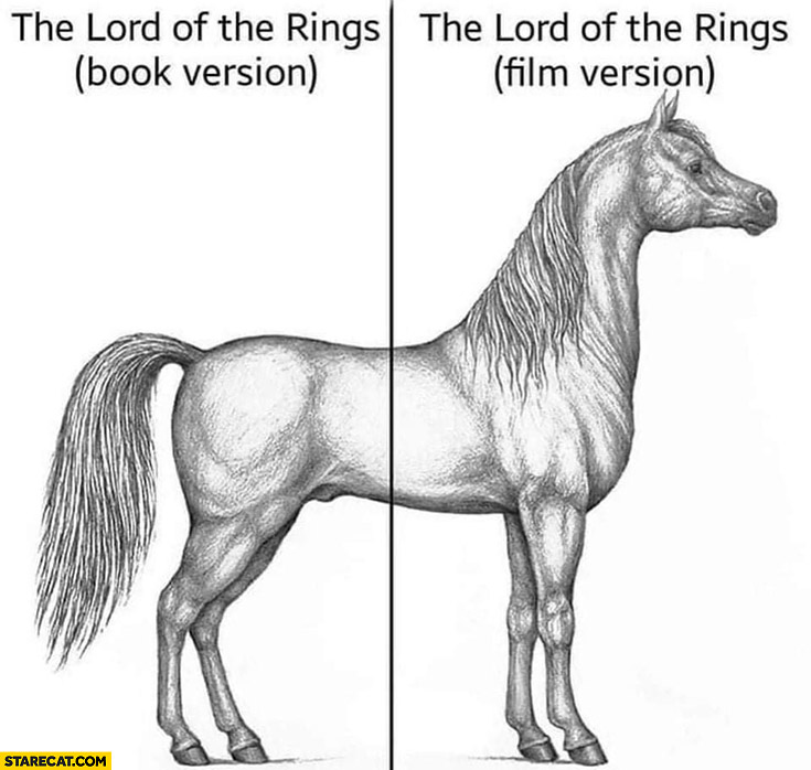 The Lord of the rings book version vs film version horse drawing comparison