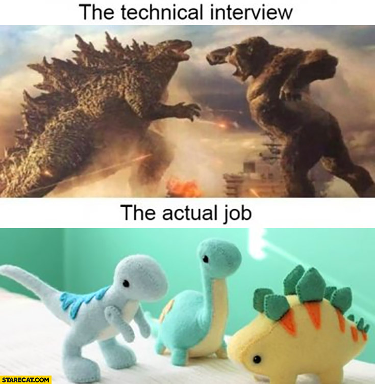 The technical interview dinosaur fighting godzilla vs the actual job cute dinosaurs