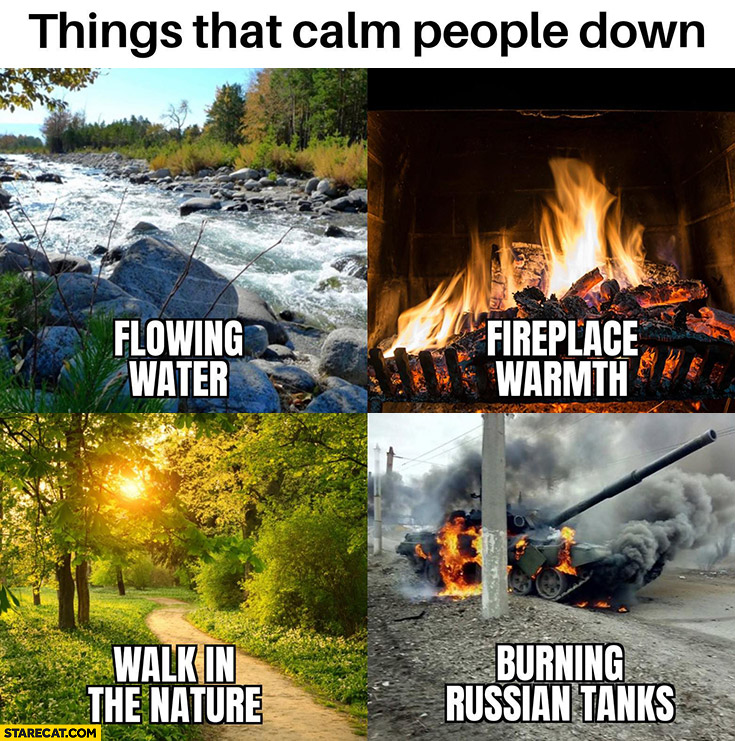 Things that calm people down burning russian tanks nature