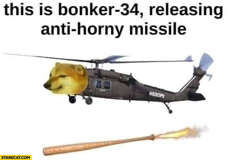 This is bonker 34 releasing anty horny missle helicopter dog doge