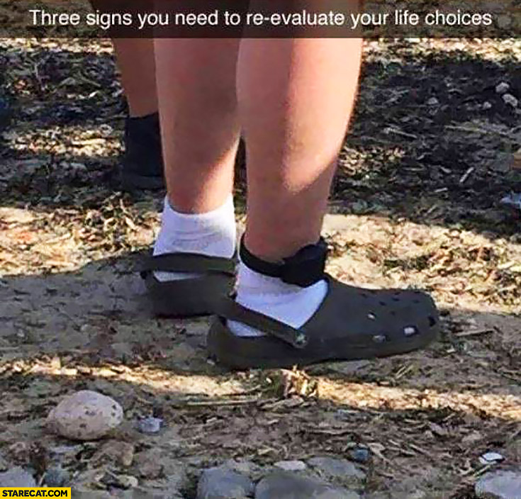 Three signs you need to evaluate life choices: white socks, sandals, ankle monitor leg band